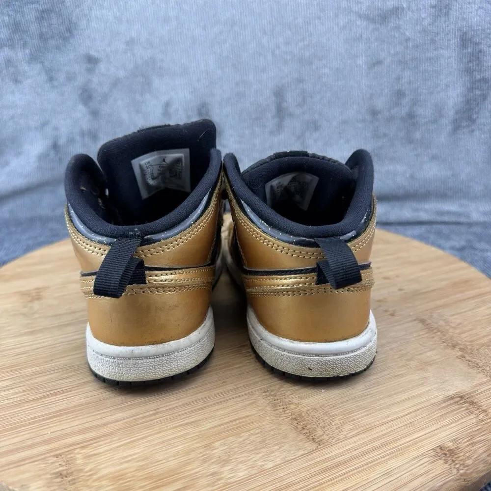 Nike Jordan 1 Shoes Boys Size 10C Gold Black Sneakers Toddler DR6969-071
